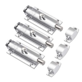 sourcing map Door Flush Bolt, 4-inch Zinc Alloy Security Sliding Barrel Latch Lock with Spring Switch, 3 Pcs (Nickel Plated)
