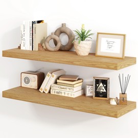 30 Inch Floating Shelves, Rustic Floating Wall Shelves 8 Inch Deep, 30 x 8 Floating Shelves for Home Decor, Deep Display & Storage Shelves for Kitchen, Bathroom, Living Room, Oak Color, Set of 2