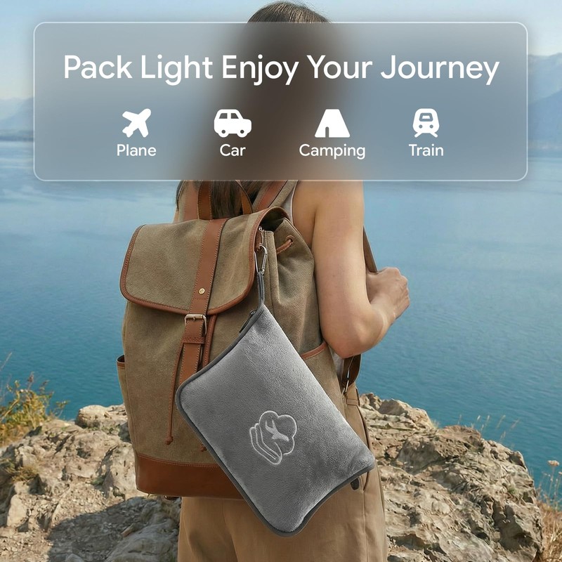 PEUJEW Travel Blanket, Soft 2-in-1 Airplane Blanket, 65x40 Inches, Travel