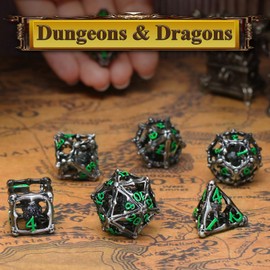 Beholder DND Dice Set, Eye Monster Metal Dice, ZHOORQI 7PC/Set Polyhedral Dice for Dungeons and Dragons Dices, RPG Dice, D&D Dice Gift（Eye -Green Number）