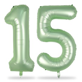 15th Birthday Balloons for Girls, 40 Inch Giant Sage Green Foil 15 Number Balloons, Olive Green Digit 1 & 5 Helium Balloons for Boys Women Men 15th 51st Anniversary Jungle Safari Party Decorations