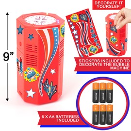 ArtCreativity Fireworks Bubble Machine - Bubble Blower Toy with Sound Effects and Flashing LED Lights - Includes Bubble Solution, Batteries, Stickers Fireworks for 4th of July, Great Party Supplies