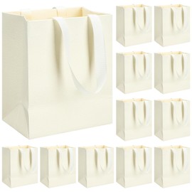 Gilprop 50 Pcs Beige Wedding Mini Gift Bags with Ribbon Handle Bulk Thick Texture Paper Bridal Shower Wedding Welcome Bag for Housewarming Holiday Birthday Party(4.92 x 2.95 x 5.91 Inch)