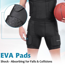 Diamemon Men's Football Girdle Compression Shorts-5-Pad EVA Foam Pads Protective Gear for Rugby,Paintball,Basketball-3D Protection for Hip,Butt and Waist