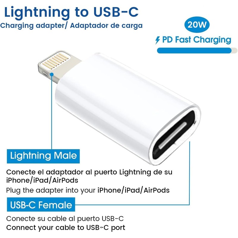 ICOVERI USB C to Light-Ning Adapter (Pack 2 Pack), PD