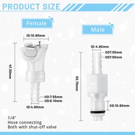Chunful 20 Pcs 1/4" Quick Disconnect Connect Hose Barb Insert Fittings Plastic Male Female Coupling Connector 10 Female and 10 Male Connectors
