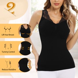 Ellareese Shapewear for Women Tummy Control Compression Top V-neck With Lace Straps Built in Bra