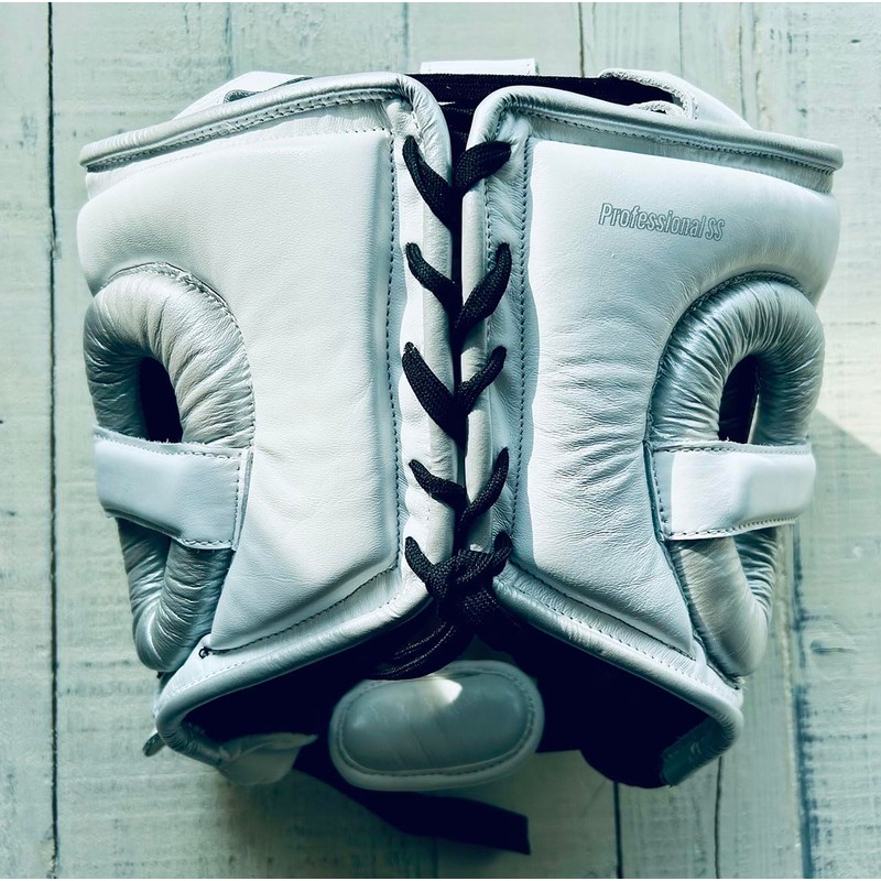 RIZE RING "Professional SS" Lightweight Headgear, Silver/White, Medium