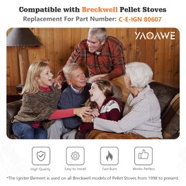 YAOAWE Pellet Stove Igniter Part C-E-IGN Replacement for All Breckwell Stoves, 4'' Fireplace Hot Ignitor 300W, Part Number 80607