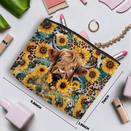 Retro Western Cow Makeup Bag Cosmetic Bag Cow Print Stuff Sunflower Gifts Cow Gifts Western Accessories for Women Girls Grandma Friend Sister Cow Lovers Funny Christmas Birthday Friendship Gifts