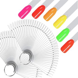 Hao Zhu Clear Nail Swatch Sticks 100Pcs, Fan Tips & Metal Ring, 2 Sets | Clear nail swatch sticks for salon display & practice; solves messy colour storage with handy metal ring