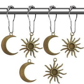 Ganchos para cortina de ducha celestial, anillos de mediados de siglo, abstractos, bohemios, minimalistas, clásico, bonitos ganchos de ducha, elegante fantasía mística, gótica, decoración de baño