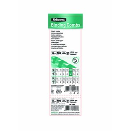 Fellowes A4 14 mm Plastic Binding Combs for Comb Binding Machine, Binds 81 to 100 Pages, Black, Pack of 100, 5346907