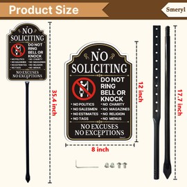 Smeryl No Soliciting Do Not Ring Bell Or Knock Sign with 35.4" Stake for Yard, 12” x 8” No Soliciting Sign for House, Rust-Free Aluminum, Weatherproof, Easy to Install, 1 Pack