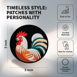 Rooster Patch Embroidered Iron on Patches for Clothes Backpacks Bags Jeans Jackets Size 3" ID45095