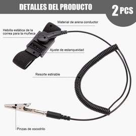 2PCS Pulsera Antiestática, 2.5M ESD Correa de Muñeca Antiestática, Pulsera Antiestática con Cable, Adecuado para Reparación de Teléfonos Móviles y Computadoras, Línea de Ensamblaje de Fábrica. (negro)