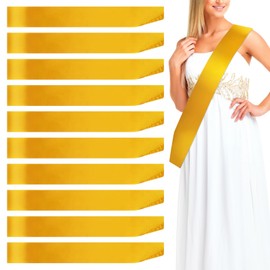 10Pcs Sash Sashes Satin Blank Ribbon Birthday Plain Party Pageants DIY Pageant Bachelorette Party, Prom Graduation Decorate (Gold)