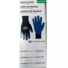 BBH Spring Work Gloves Latex Coated Multicolor 10 Pairs, Extra Large XL