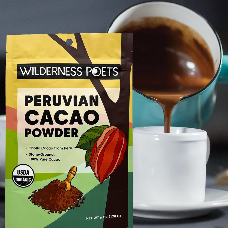 Wilderness Poets, Organic Cacao Powder. Raw, Unsweetened, 100% Peruvian Heirloom