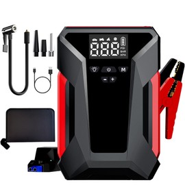 Jump Starter with Air Compressor, 4000A Car Battery Jump Starter (10L GAS/8L Diesel), 12V Portable Battery Booster with 150 PSI Tire Inflator, Emergency LED Lights, USB Rapid Charger, Storage Bag