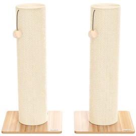 KAMABOKO 29.5" Cat Scratching Post, 7.5" Ultra-Large Diameter Natural Sisal Cat Scratch Post, Scratch-Resistant Tall Cat Scratcher for Indoor Cats, Protect Your Furniture, Beige, Pack of 2