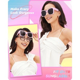 Meeloog Polarized Over Glasses Sunglasses For Women, Oversized Square Sun Glasses, Star Trendy Fit Go Over Shades MST0067 (P1 Black Frame/Dark Grey Lens)