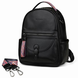 FADEON Mini Backpack Purse for Women, Designer Leather Cute Roomly Small Backpacks, Ladies Shoulder Backpack Fashion Handbag Mini  Women's Backpack - Color: Pure Black