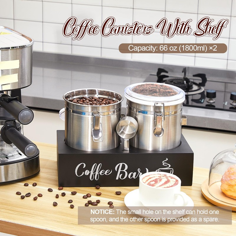 Maxcheck 2 Pcs 66 oz 304 Stainless Steel Coffee Canisters
