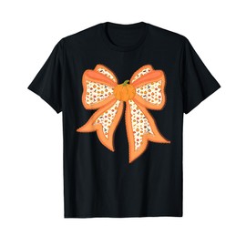 Coquette Bow Pumpkin Thanksgiving Autumn Fall Y'all Leaves T-Shirt