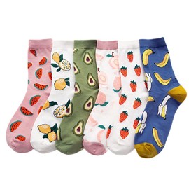 Joylife Fruit Embroidered Crew Socks Cute Pattern Quartz Sock Funny Dress Socks for Women, Ladies, Girls, 6 Pack