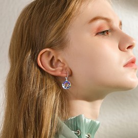 925 Sterling Silver Cat Earrings Dangle Drop Hook Earrings with Crystal Cat Jewellery Gifts for Cat Lovers, Silver