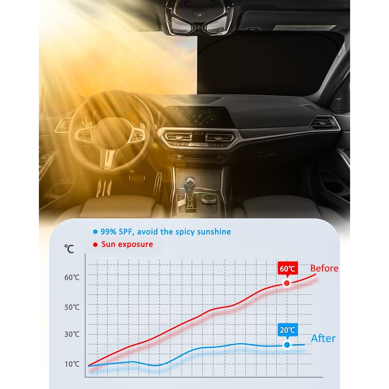 BESTVIEW Windshield Sun Shade Compatible with Ford Mustang 2015-2024, Foldable