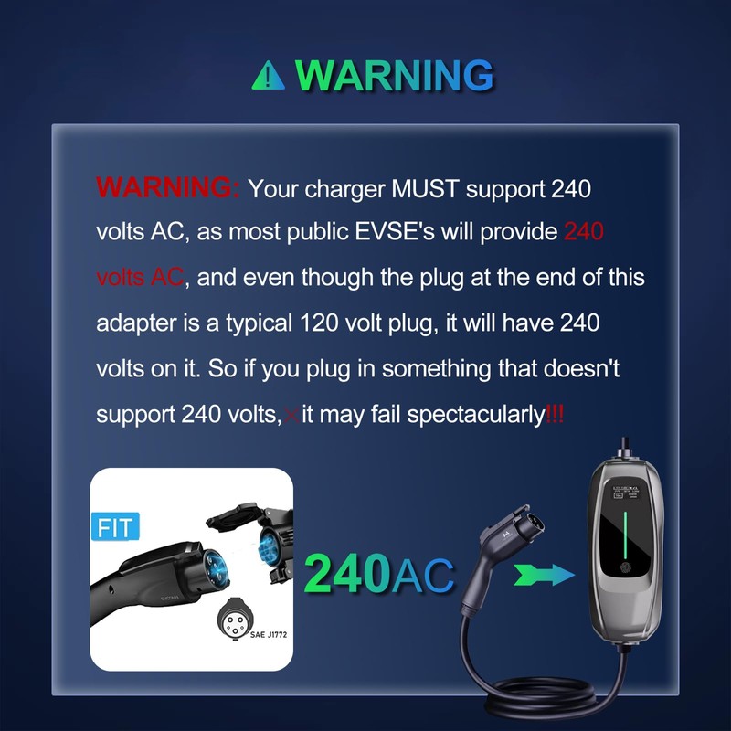 J1772 to Nema 5-15/5-20 Charger Adapter with 0.5M Cable （Charging