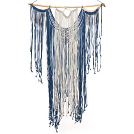 Concepts Tricolored Macrame Wall Hanging Large 36x48 Handmade Boho Wall Hanging Navy Gray Natural Cotton Macrame Wall Art Tricolor Woven Bohemian Wall Decor for Living Room Bedroom Hallway