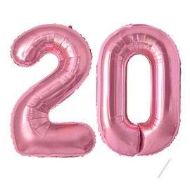 Number Balloons 20,Pink Balloons 20 for Birhtday Party Decoration,40 Inch Giant Helium Foil Number Balloons for Women Men 20th Birthday Party Decor Anniversary Party Decorations Supplies