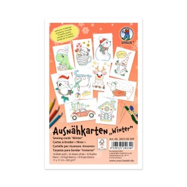 Ursus 28330099F Sewing Cards for Children, Winter, Approx. 11 x 17 cm, for Embroidery and Colouring 10 White Motif Cards, Made of Craft Card 250 g/m²