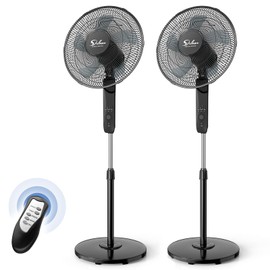Simple Deluxe 16" Pedestal Fan for Bedroom, 75° Oscillating Standing Floor Fan with 3 Speeds, Powerful 20ft/s Airflow, Adjustable Height & Tilt, Remote Control, for Home & Office 2Pack