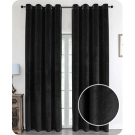 BEAUTEX Velvet Blackout Curtain with Eyelets 140 x 145 cm (Width 140 cm, Height 145 cm, Black)