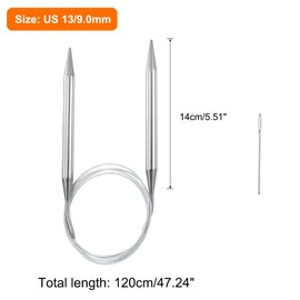 HARFINGTON Circular Knitting Needles 47.24" Stainless Steel US 13/9.0mm Knitting Needles 5.51" Short with Large Eye Sewing for Fast Knitting Sweater Sleeves
