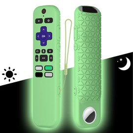 Seltureone 2 in 1 Remote Cover with Tracker Holder for Roku Voice Remote (Glow in The Dark), Roku Remote Cover Silicone Protective Case, Anti Slip Shock Absorption Washable, Green