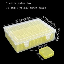 Forever bene Yellow plastic box-Bead Organizer Box-31 Pcs Small Clear Plastic Bead Storage Containers Craft Storage Box with Hinged Lid, 1sheet Labels, Mini Box for Jewelry Making, Crafts, Small Parts