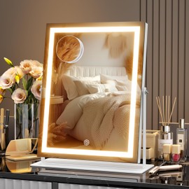 Hasipu Vanity Mirror with Lights, 10.6" x 13.8" LED Makeup Mirror, 3 Color Modes Touch Control and Brightness Adjustment Lighting Mirror, 10X Magnifying Glass, 360° Rotation