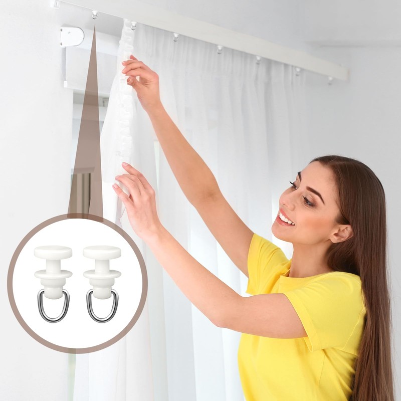 Craftsatin 50 Pcs Plastic Curtain Track Roller Hooks Ceiling Sliding
