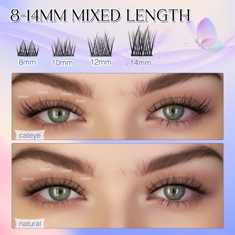 LZM Individual Lashes Natural LookFalse Eyelashes 8-14 mm D Curl