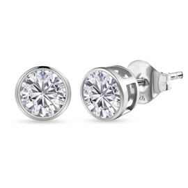 TJC Moissanite Stud Earrings In 14K White Gold Plated 925 Sterling Silver for Women Push Back Bezel Setting