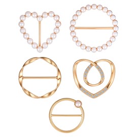 5 Pcs Scarf Ring, Gold Round Shirt Clips for Women Clothing Heart Shaped Elegant Tie Clip for Silk Scarf T-Shirt Skirts for Women Female Friends Family Members Lovers