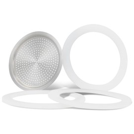 Sealing Rings and Filter for Bialetti Coffee Pots - 3 Gaskets & 1 Aluminium Strainer, Compatible with Bialetti Seal 4 Cups & 3 Cups, Diameter 6.5/5.4 cm, Compatible with Moka Express and More (3 + 1