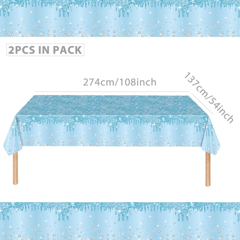 2pcs Pastel Blue Table Cloth Party Disposable Tablecloths,137 x274cm Shiny