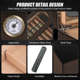 COOL KNIGHT Cigar Humidor with Front Hygrometer, Cigar Humidifier and Accessory Drawers - Tempered Glass Top Cigar Case - Spanish Cedar Wood Humidor - Desktop Humidor Box That can Hold 20-35 Cigars.