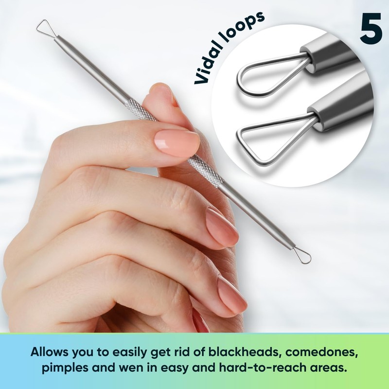 Ultimate Blackhead Removal Skincare Tools Set, Vidal Loops, Uno Spoon,